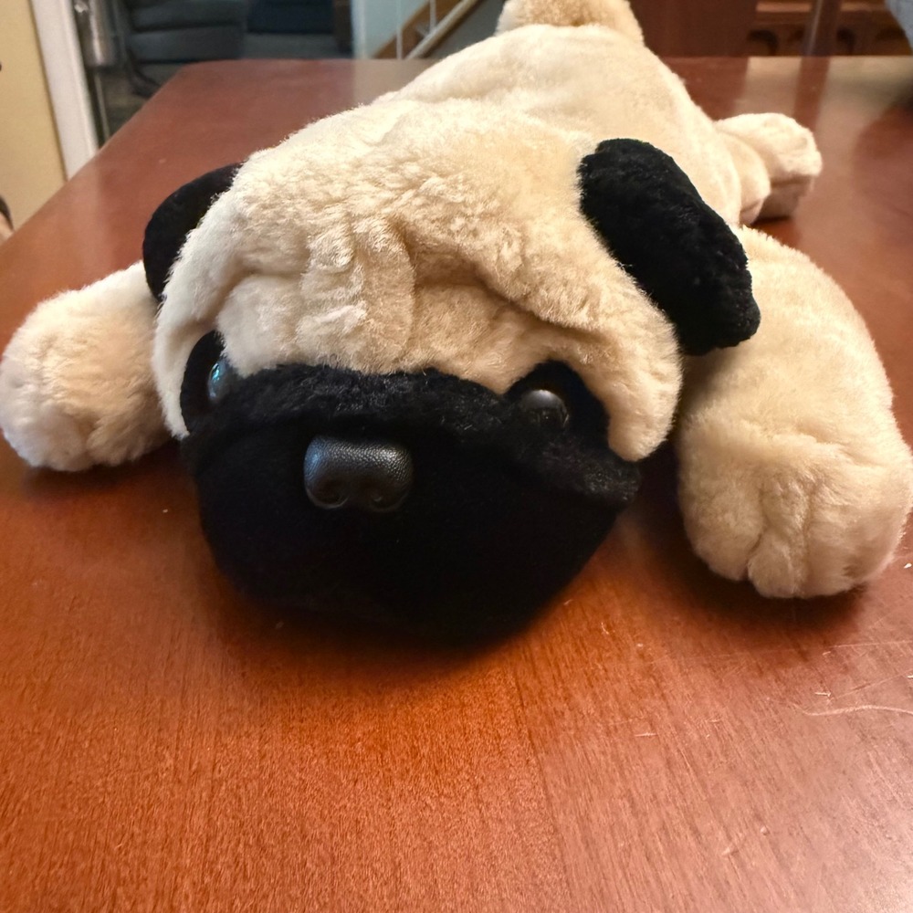 Ty Pugsly Pug Dog Beanie Buddies Plush Tan 14" stuffed animal 2001 black ears